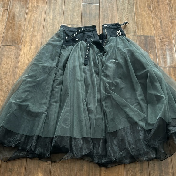 Kate Hewko Dresses & Skirts - High-Waist Dark Green Layered Midi Skirt with Buckle Detail